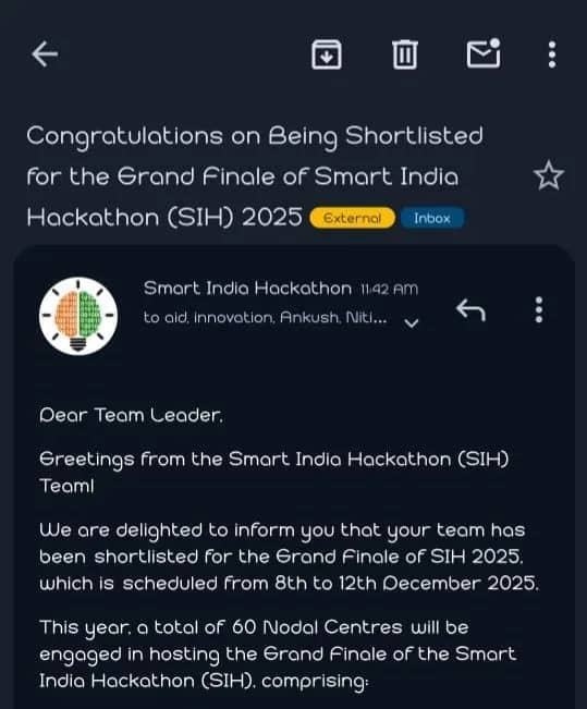 Shortlisted for the Smart India Hackathon 2025 Grand Finale